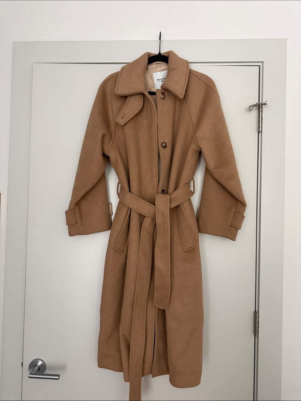 Abercrombie & Fitch Camel Belted Wool-Blend Trench Coat